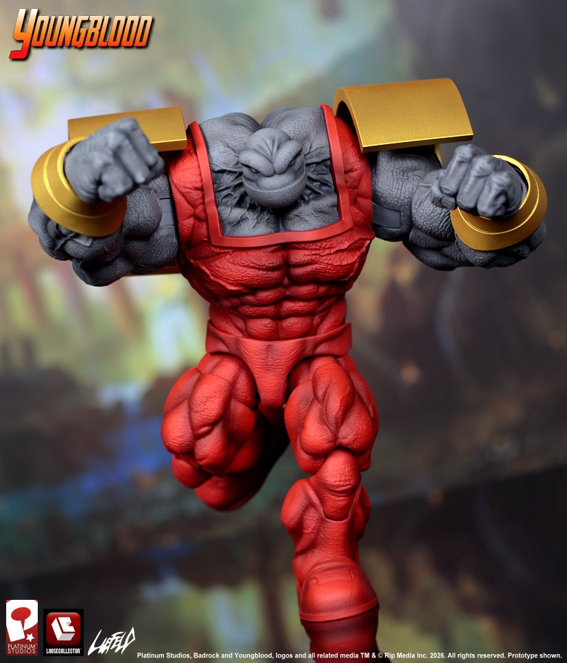 LooseCollector Youngblood Badrock action figure in a running pose in official prototype photography